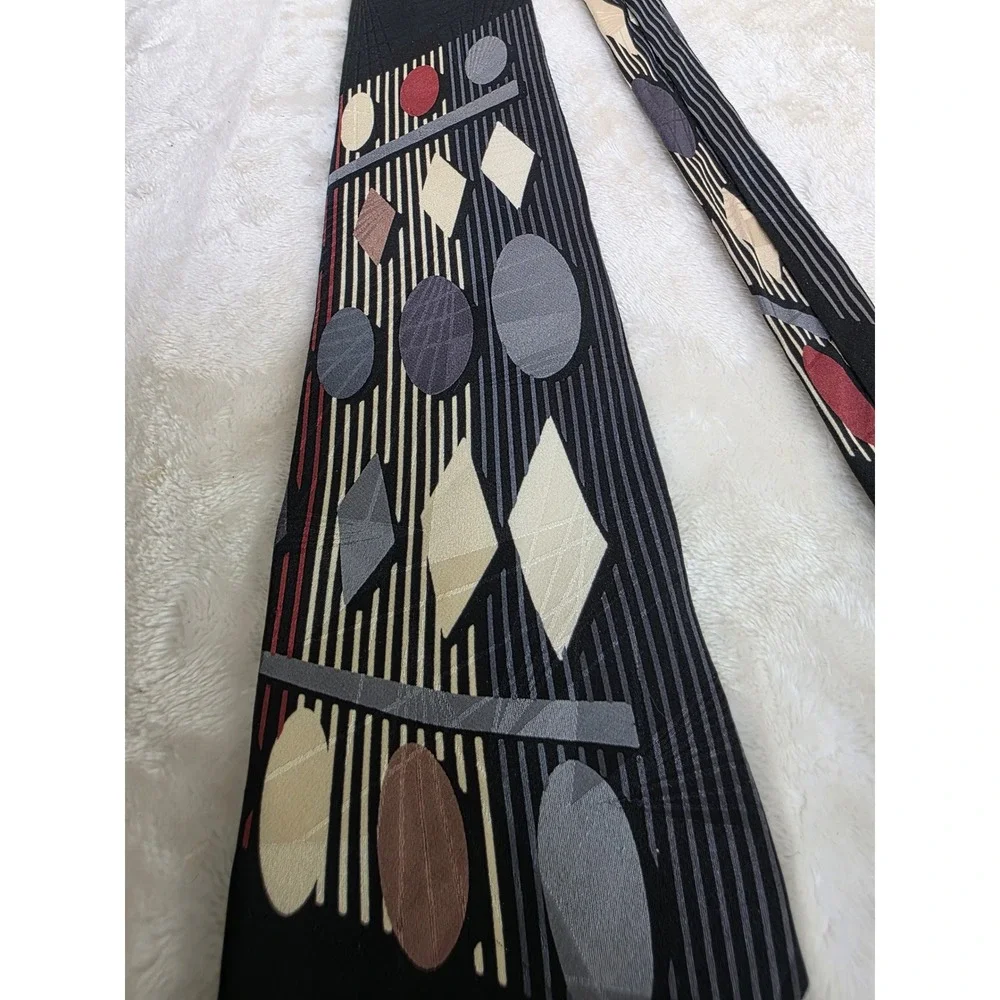 Zylos George‎ Machado Mens Silk Tie Black Grey Geometric Abstract Circles